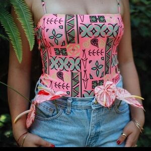 NEW Momona Swim Hawaii Kapa One Piece Bodysuit Swimsuit Guava Pink Medium